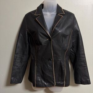 Vintage Black genuine Leather Women's blazer
